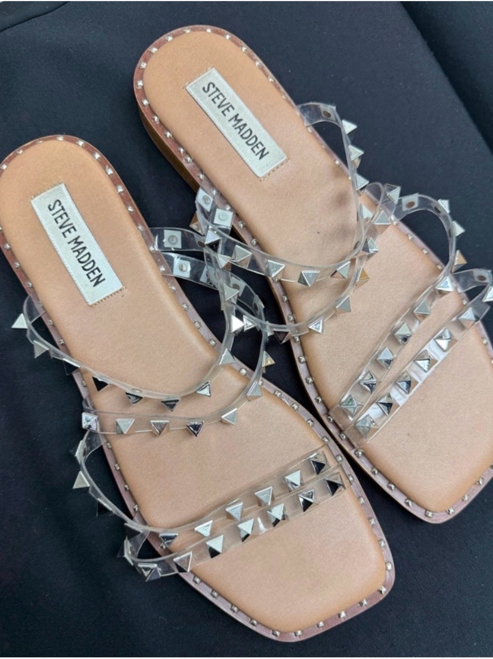 Steve Madden Clear Studded Sandals with Tan Footbed